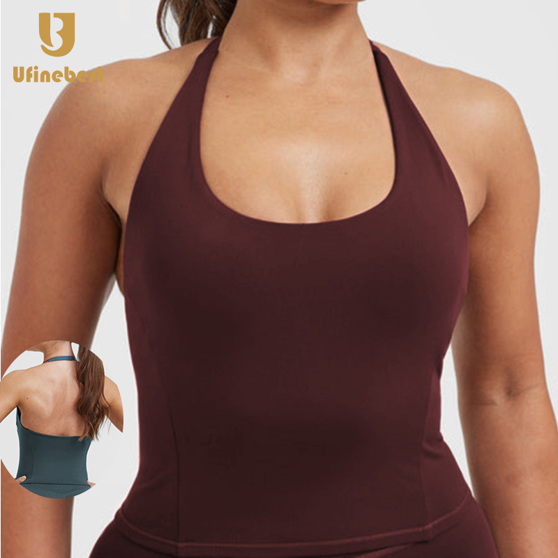 Women's Lightweight High Elastic Halter Neck Workout Tank Top Breathable Gym Sports Vest Backless Square Neck Seamless Yoga Tank