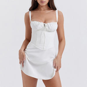 Corset d'été en arête de poisson de couleur unie pour femmes, robe courte sans manches avec bandage dans le dos et à la mode pour la fête. - Product Image 6