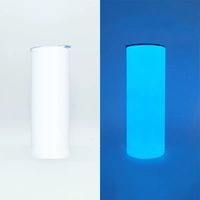 Bouteille d'eau en acier inoxydable blanche de 20 oz, droite et étroite, vierge pour sublimation, lumineuse dans le noir, avec paille