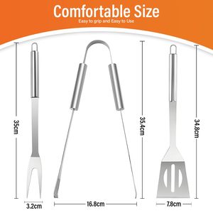 Ensemble de 3 spatules à viande Tong de haute qualité en acier inoxydable pour barbecue, lavable au lave-vaisselle, pour pique-nique, camping, voyage et cuisine - Product Image 2