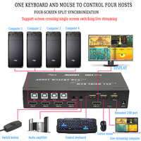 Commutateur KVM 4K @ 60Hz Port USB HDMI Sélecteur 4 en 1 Sortie pour 4 Ordinateurs Partager Clavier Souris Imprimante et 1 Moniteur HD