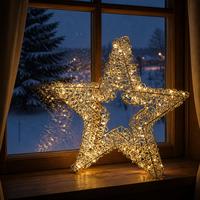 Étoile de Noël en fil d'aluminium enveloppé de fer avec guirlande lumineuse LED blanc chaud, motif étoile 3D pour décoration intérieure de fenêtre