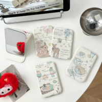 Miroir de poche pliable avec imprimé cerf et lys, miroir de protection à coque rigide, miroir fin et léger pour étudiant