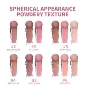 6 couleurs de fards à joues en rouleaux avec pinceau, billes de poudre de fard à joues sphériques soyeuses et chatoyantes, maquillage longue tenue et léger pour les joues - Product Image 6