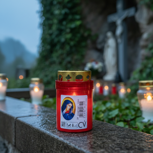 20 Velas Votivas con Cubierta Protectora Contra la Lluvia. Luces Religiosas de Polipropileno. Iconos de la Virgen María. Cajas de 40 piezas. Hecho en Italia - Product Image 3