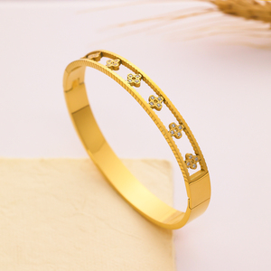 Designer Gold Plated Bracelets Stainless Steel Clover <strong>Zircon</strong> Cuff Bracelet Bangles Women Men Jewelry <strong>Bijoux</strong> En Acier Inoxydable - Product Image 3