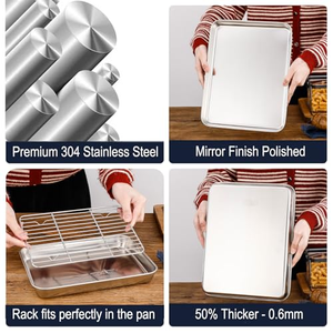 Baking Sheet <b>Rack</b> Set Duty Cookie Sheet Cooling <b>Rack</b> Nonstick Baking Pan Warp Resistant Heavy Stainless Steel Baking Tray - Product Image 5