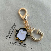 Porte-clés Pingouin Émaillé Adorable avec Pendentif Lettre Alphabet, Fermoir Mousqueton Métallique, Breloque de Sac, Anneau Porte-clés Animal, Cadeau, Vente en Gros
