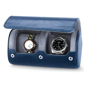 BSCI Factory scatola di imballaggio per orologi in pelle riciclata 2 slot custodia per orologi da viaggio di lusso personalizzata