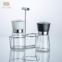 Ensemble de moulins à sel et à poivre de luxe avec support métallique, shaker à épices en verre, moulin manuel en céramique pour la vente en gros aux restaurants