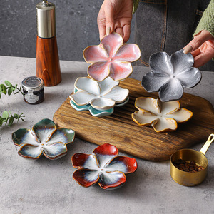 New Design Flower Shape Pottery Taste Dish Handmade Glaze <strong>Change</strong> Eco-Friendly Japandi Style <strong>Small</strong> Soy Sauce Dishes Sushi - Product Image 1
