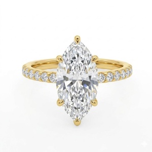 Elegant Marquise Cut Lab Grown <b>Diamond</b> <b>Ring</b> Solid 14K 18K White Gold Pavé Set Engagement <b>Ring</b> for Women Fine Jewelry - Product Image 3