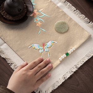 Camino de Mesa con Bordado de Mariposas en Brocado Guanlan, Tapete Aislante Térmico, Accesorios para la Ceremonia del Té - Product Image 4