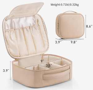 Sac de maquillage portable en PU pour femmes, avec logo personnalisé, motif géométrique, grande capacité, fermeture éclair, poignée souple, double couche, sac de voyage - Product Image 2