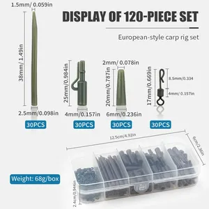 LUSHAZER Lot de 120 terminaux de pêche à la carpe à changement rapide émerillons queue <span class=keywords><strong>tube</strong></span> en caoutchouc manches anti-enchevêtrement kit de plates-formes de carpe - Product Image 2