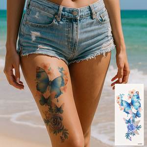 <span class=keywords><strong>Tatuajes</strong></span> Temporales de Mariposas y Rosas al por Mayor, Adhesivos Impermeables para Fiestas, Arte Corporal, Pintura para Brazos y Piernas, Adhesivos Florales para Mujeres y Niñas - Product Image 1