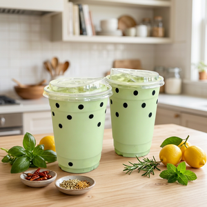 Gobelets en plastique PET personnalisés avec logo, 16/24 oz, transparents, jetables, avec couvercles, pour café glacé, bubble tea, jus - Product Image 1