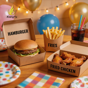 กล่องกระดาษคราฟท์แบบกำหนดเองสำหรับบรรจุภัณฑ์อาหาร กล่องพับได้สำหรับเฟรนช์ฟรายส์ ไก่ เบอร์เกอร์ กล่องอาหารแบบนำกลับบ้าน พร้อมโลโก้พิมพ์ ได้รับการรับรองมาตรฐาน FAD - Product Image 1