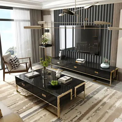 Home furniture living room set luxury tv unit cabinets modern tv stand and table with drawer