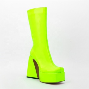 Short Big Square Toe Boots Shoes Snake Print Solid Upper Women's Knee High Platform Boots Chunky High <b>Heel</b> Shoes Side Zip 45 - Product Image 6