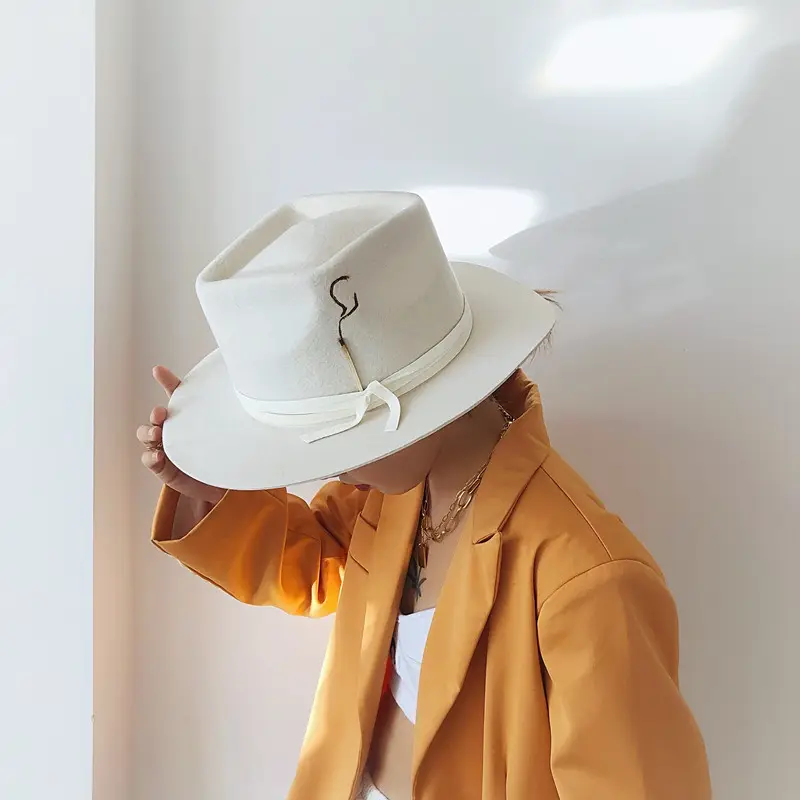 Topi Wol Tebal Fedora Antik Topi Rancher Panama Klasik untuk Pria Wanita Topi Trilby Jazz Mewah Topi dengan Atas Persegi