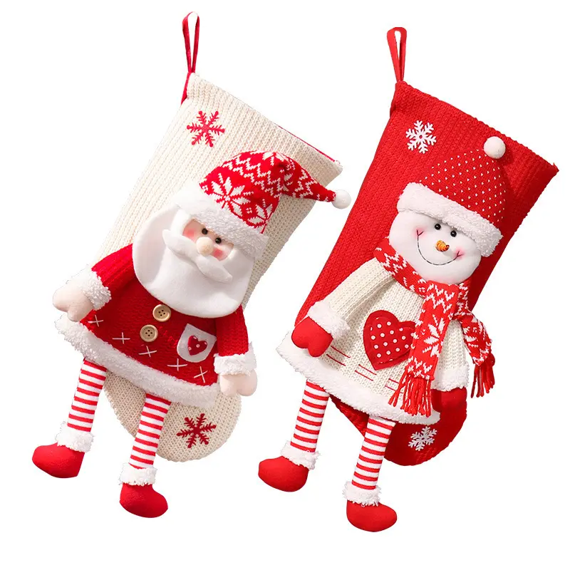 Natal Malha Sock Gift Bags Sacos De Doces Do Partido Santa Snowman Xmas Tree Hanging Ornamentos Meia Festival Xmas Decoração