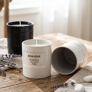 Lot de pots à bougies en céramique, blanc mat et noir, vides, avec logo personnalisé, style minimaliste, pour parfums et décoration quotidienne - Product Image 1