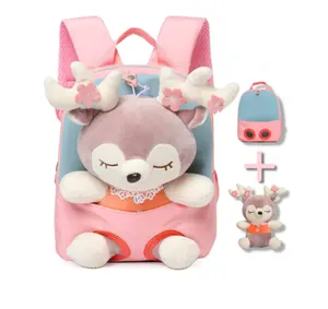 3124 10 인치 귀여운 핑크 유아 배낭 플러시 사슴 인형 미니 아기 소녀 배낭 선물 플러시 장난감 소녀 배낭