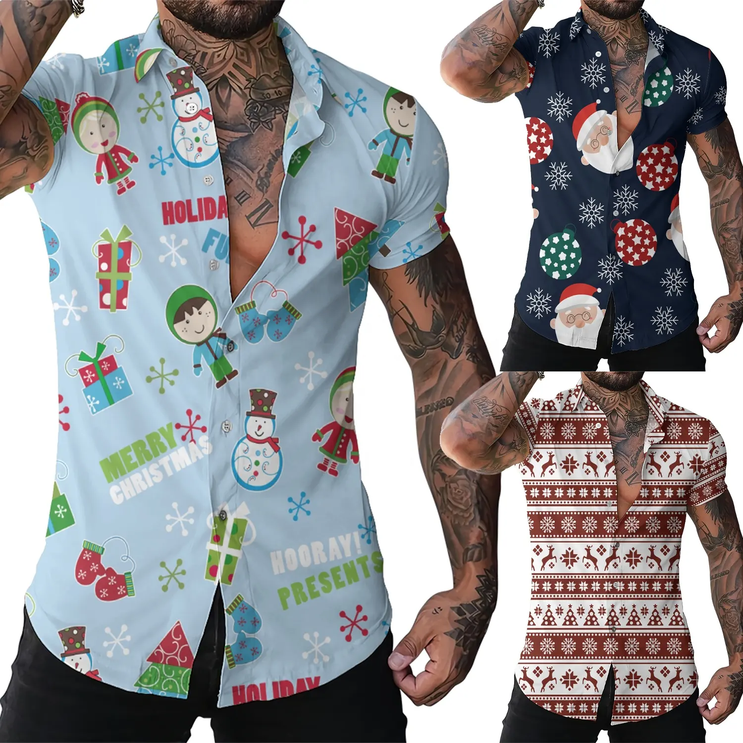 Short Sleeve Men's Summer Blouse Christmas Style 3D Printed Shirts Multiple Color Fashion Tops Street Style Men's Hawaiian Shirt
