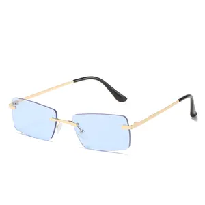 Kleine Linse Rechteck randlose Sonnenbrille Metallrahmen Brille Männer und Frauen Sonnenbrille