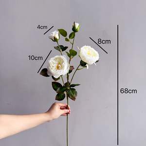 4 Têtes de Branches de Roses Artificielles Austin de Haute Qualité en Soie Brûlée pour Mariage et Décoration Intérieure – Vente en Gros - Product Image 3