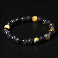 Bracelet en pierre de lave naturelle et œil de tigre, perles de 8 mm, élastique, diffuseur d'huiles essentielles, bijoux de guérison énergétique, vente en gros