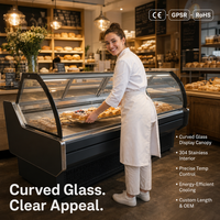Vitrine de présentation commerciale en verre incurvé, armoire alimentaire en acier inoxydable avec éclairage LED pour supermarché et restaurant