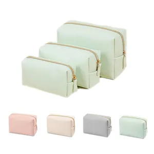 Grosir portabel warna polos tahan air PU kulit dompet rias Travel perlengkapan mandi wadah penyimpanan kosmetik tas dompet