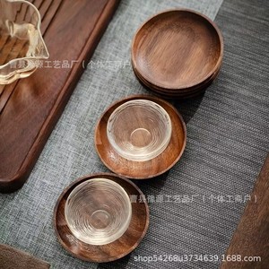 Support à tasses en bois de noyer noir Yuyuan, style chinois moderne, avec coussin isolant thermique pour la dégustation du thé - Product Image 1