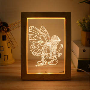 Marco Led de madera grabado <span class=keywords><strong>con</strong></span> alimentación USB, cristal acrílico blanco para <span class=keywords><strong>foto</strong></span> <span class=keywords><strong>personalizada</strong></span>, láser, lámpara de luces de noche acrílicas - Product Image 2