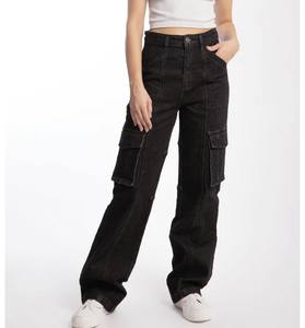 Jeans Denim <span class=keywords><strong>Neri</strong></span> da <span class=keywords><strong>Donna</strong></span> 2026 Personalizzati di Alta Qualità Stile Americano/Messicano, con Lavaggio Distressed, Patchwork e Vestibilità Dritta <span class=keywords><strong>Cargo</strong></span> - Product Image 4