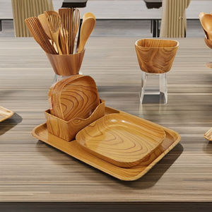 Juego de platos de espátula de hueso de grano de madera Simple barato, plato de plástico desechable para el hogar y comercial para el té de la tarde, aperitivos de frutas y nueces - Product Image 1