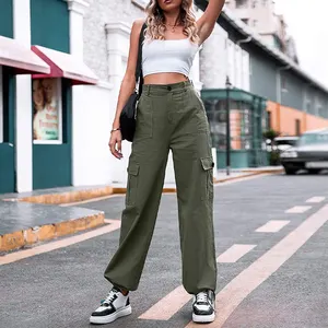 Custom OEM Manufacturer Vintage Pockets High Waist Streetwear Baggy Casual Ladies Long Parachute Cargo Pant For Women Trousers