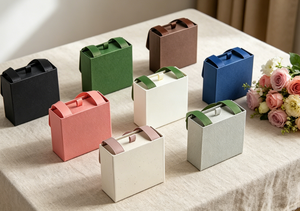 Boîtes cadeaux de luxe avec poignée en ruban, boîtes en carton texturé mat en plusieurs couleurs pour bijoux et petits cadeaux - Product Image 4