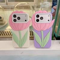 Coque de téléphone portable en silicone floral tulipe au toucher doux mat, anti-rayures, protection de l'appareil photo pour iPhone 16 Plus 15 Pro 14 13 Pro Max