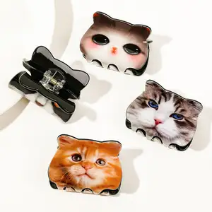 Aangepaste 6Cm Schattige Kat Kop Klauw Clips Pvc Uv Print Cartoon Dier Haar Accessoires Creatief Grappig Ontwerp Haai Clip Haar