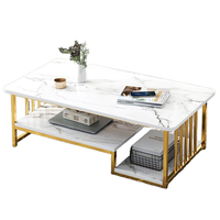Table basse Dareko en acier à 2 niveaux, motif marbre blanc, design moderne et unique, gain de place, pour salon - Vente chaude