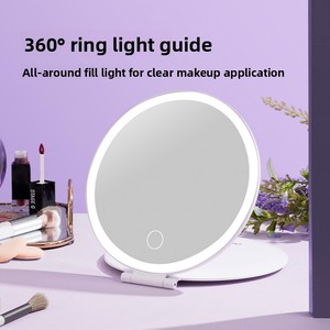 Espejo de Maquillaje Portátil Plegable con Marco Redondo de Plástico y Luz LED, Espejo de Vanidad de Sobremesa para Uso Doméstico y Regalo de Belleza - Product Image 3