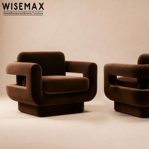 كرسي فردي عصري من WISEMAX <span class=keywords><strong>FURNITURE</strong></span> بإطار خشبي صلب وقماش مخملي، كرسي استرخاء بمسند ذراع للشقق والمستودعات - Product Image 2