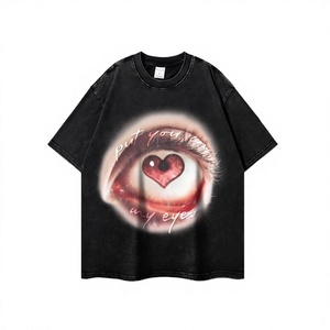 <span class=keywords><strong>Camiseta</strong></span> de algodón holgada de manga corta con cuello redondo y estampado de ojos estilo hip-hop retro americano transfronterizo, top de pareja de moda urbana - Product Image 1