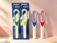Grattoir à langue double face en plastique de qualité médicale, nouveau design, en deux couleurs, lot de 2 pièces