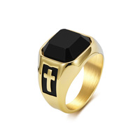 Bague Croix Hiphop Tendance en Acier Inoxydable Plaqué Or 18K avec Jade pour Hommes – Bijou de Mariage Inaltérable
