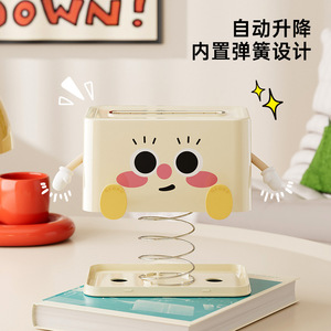 Boîte à mouchoirs robot créative en plastique blanc crème à ressort pour salon, salle de bain, bureau - Product Image 4