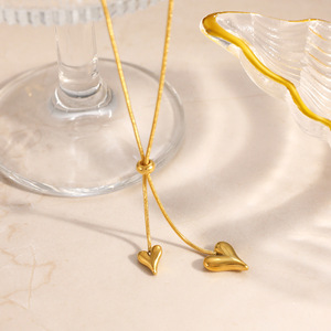 Heart-Shaped Gold Plated Necklace And <b>Bracelet</b> <b>Set</b> For Party Gift Occasion - Product Image 2